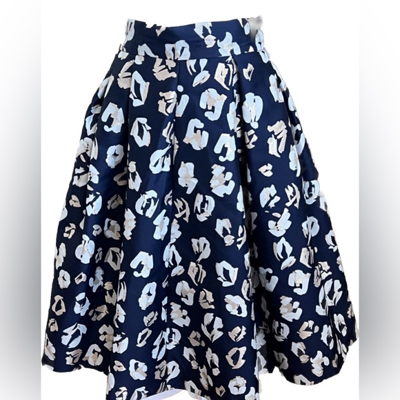 NWOT ELIZA J Navy Blue White + Gold Metallic A-Line Formal Knee Length Skirt 4 - Picture 2 of 8